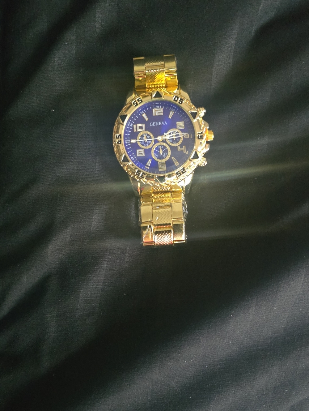 Geneva Gold and Blue Men’s Bracelet Watch